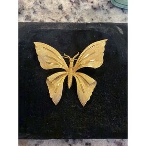 Vintage BSK Gold Tone Butterfly Brooch Textured Wings Signed